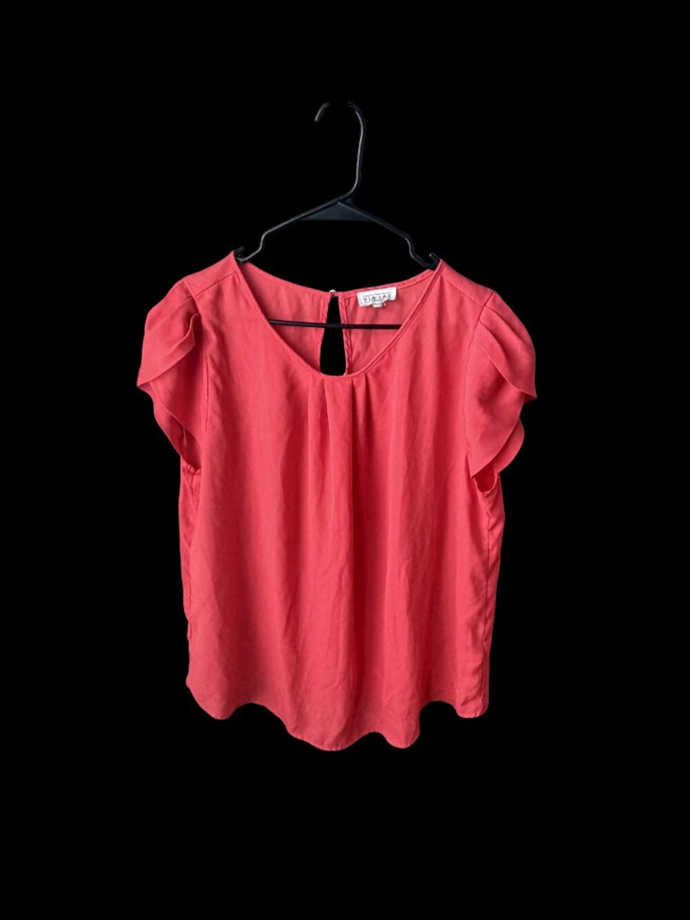 Via Jay  Women's Basic Casual Simple Short Sleeve Blouse TOP (2X, New Coral)
